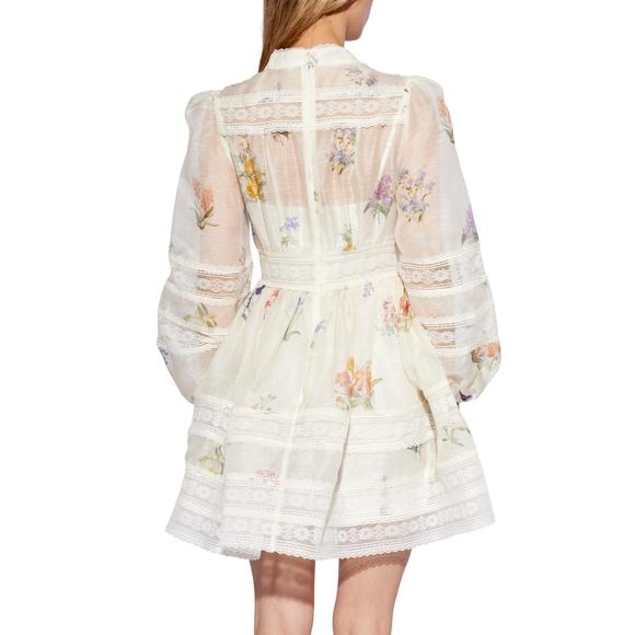 NEW ZIMMERMANN natura v neck lace mini dress in white botanical - Picture 3 of 3